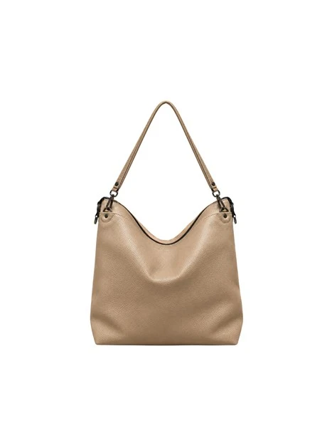 BORSA A SPALLA IN PELLE MARTELLATA E SCAMOSCIATA DONNA BEIGE
