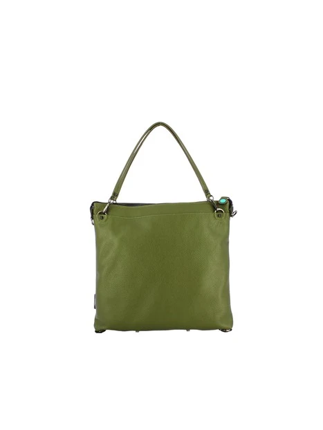 BORSA A SPALLA IN PELLE MARTELLATA E SCAMOSCIATA DONNA VERDE