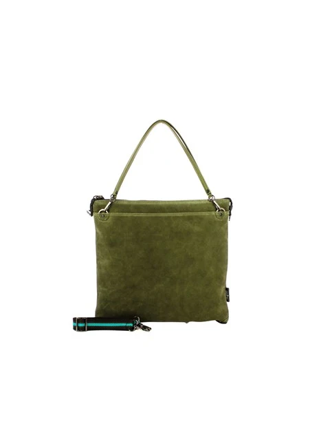 BORSA A SPALLA IN PELLE MARTELLATA E SCAMOSCIATA DONNA VERDE
