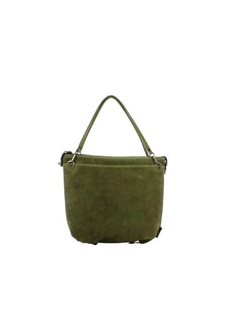 BORSA A SPALLA IN PELLE MARTELLATA E SCAMOSCIATA DONNA VERDE