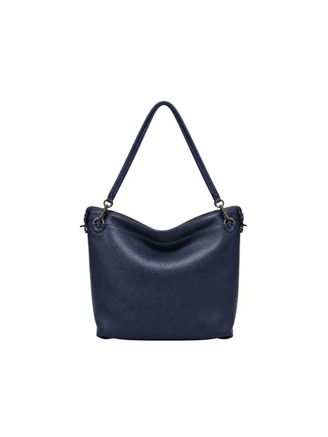 BORSA A SPALLA IN PELLE MARTELLATA E SCAMOSCIATA DONNA BLU
