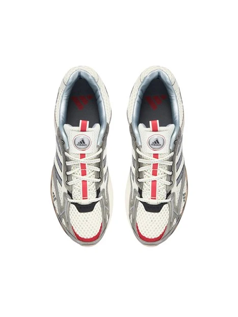 SNEAKERS BASSE RETRO RUNNING CON FINITURA VISSUTA E DETTAGLI ROSSI A CONTRASTO UNISEX AVORIO