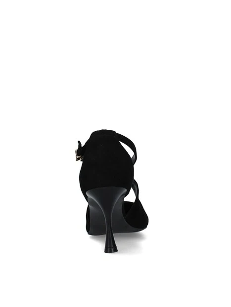 DÉCOLLETÉ IN PELLE SCAMOSCIATA CON CINTURINI INCROCIATI E TACCO 8 CM DONNA NERO