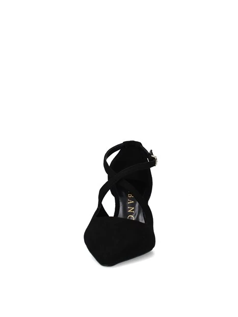 DÉCOLLETÉ IN PELLE SCAMOSCIATA CON CINTURINI INCROCIATI E TACCO 8 CM DONNA NERO