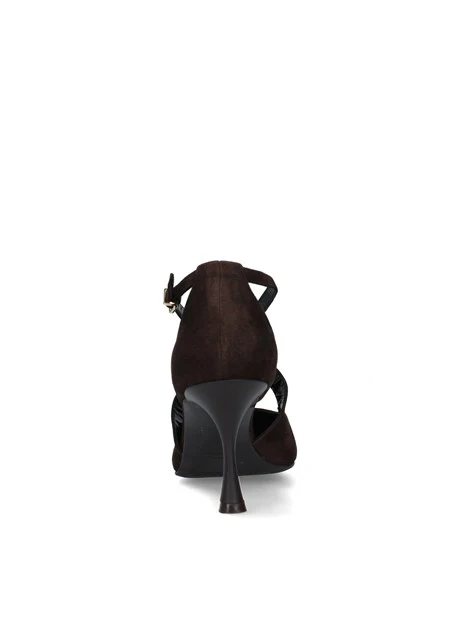 DÉCOLLETÉ IN PELLE SCAMOSCIATA CON CINTURINI INCROCIATI E TACCO 8 CM DONNA MARRONE