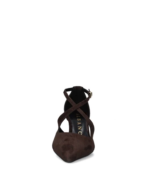 DÉCOLLETÉ IN PELLE SCAMOSCIATA CON CINTURINI INCROCIATI E TACCO 8 CM DONNA MARRONE