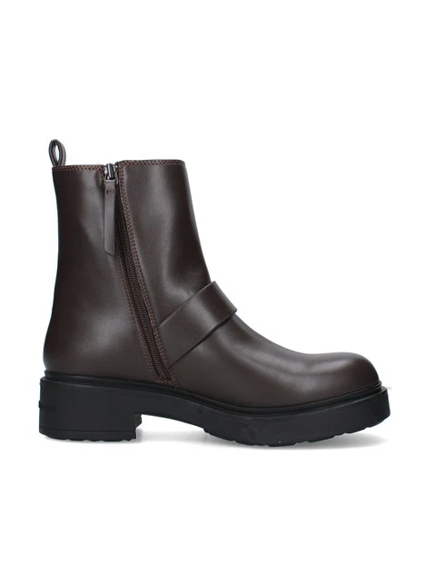 STIVALETTI TACCO BASSO CON CINTURINO DECORATIVO DONNA MARRONE