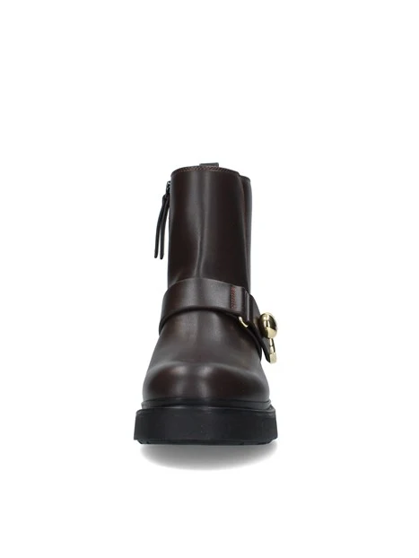 STIVALETTI TACCO BASSO CON CINTURINO DECORATIVO DONNA MARRONE
