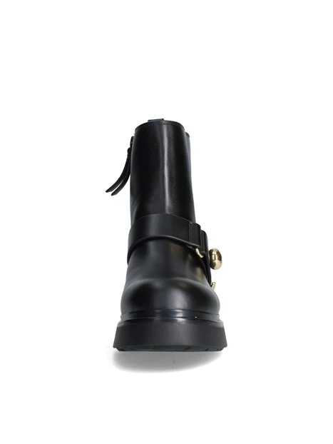 STIVALETTI TACCO BASSO CON CINTURINO DECORATIVO DONNA NERO
