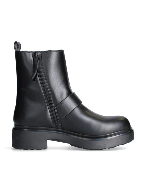 STIVALETTI TACCO BASSO CON CINTURINO DECORATIVO DONNA NERO