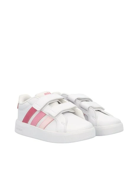 SNEAKERS BASSE A STRAPPO STRISCE ROSA BAMBINA BIANCO