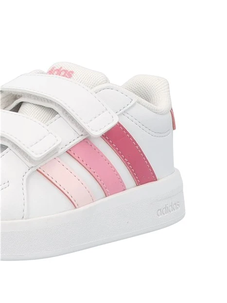 SNEAKERS BASSE A STRAPPO STRISCE ROSA BAMBINA BIANCO