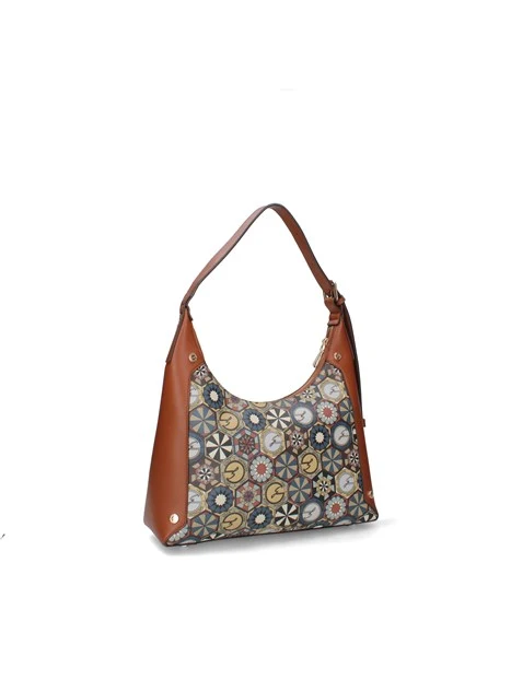 BORSA A SPALLA CON FANTASIA GEOMETRICA DONNA CUOIO