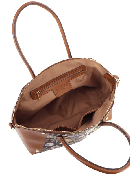 BORSA A MANO CON DOPPIO MANICO E PANNELLI FANTASIA DONNA MARRONE