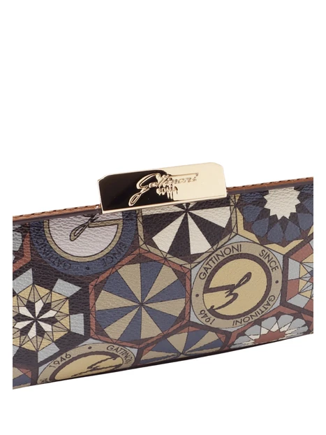 BORSA A TRACOLLA CON PATTA E STAMPA GEOMETRICA DONNA MARRONE