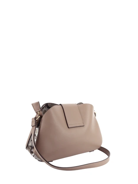 BORSA A TRACOLLA CON DETTAGLI FANTASIA E CHIUSURA DORATA DONNA TORTORA