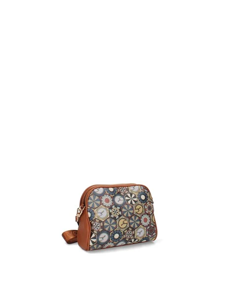 BORSA A TRACOLLA COMPATTA CON FANTASIA GEOMETRICA DONNA CUOIO