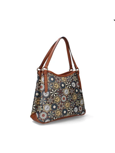 BORSA A SPALLA CON TASCA FRONTALE DONNA CUOIO