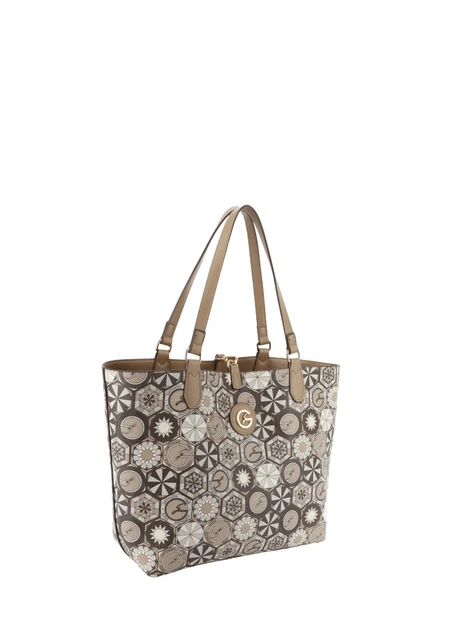 BORSA SHOPPING REVERSIBILE IN PELLE SINTETICA CON POCHETTE DONNA TORTORA