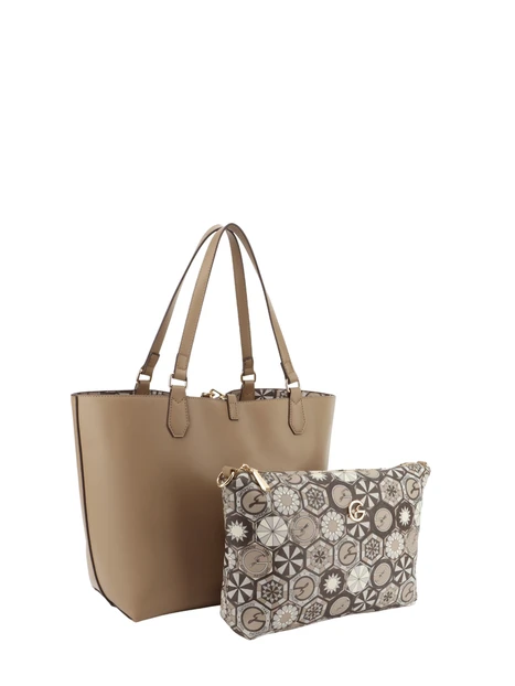 BORSA SHOPPING REVERSIBILE IN PELLE SINTETICA CON POCHETTE DONNA TORTORA