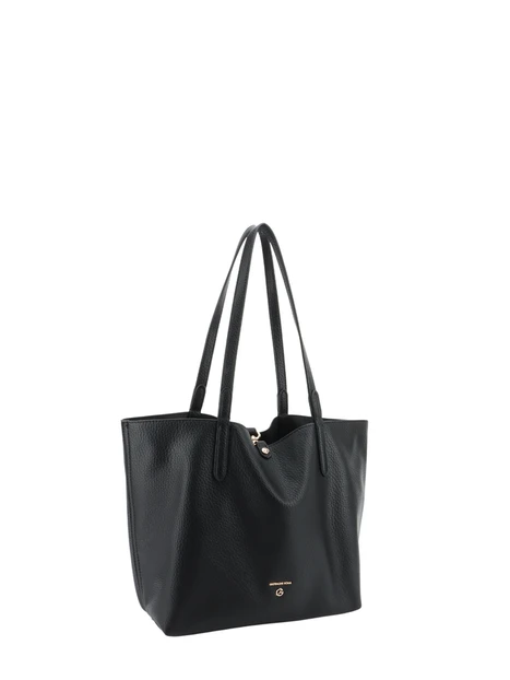 BORSA SHOPPING REVERSIBILE EFFETTO MARTELLATO E COCCODRILLO CON POCHETTE DONNA NERO