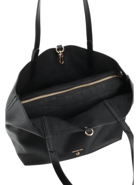 BORSA SHOPPING REVERSIBILE EFFETTO MARTELLATO E COCCODRILLO CON POCHETTE DONNA NERO