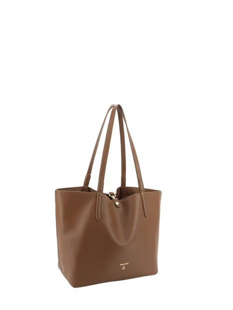 BORSA SHOPPING REVERSIBILE EFFETTO MARTELLATO E COCCODRILLO CON POCHETTE DONNA MARRONE
