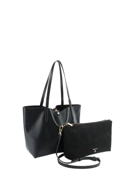 BORSA SHOPPING REVERSIBILE CON POCHETTE E DOPPI MANICI DONNA NERO
