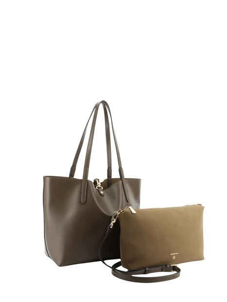 BORSA SHOPPING REVERSIBILE CON POCHETTE E DOPPI MANICI DONNA TORTORA