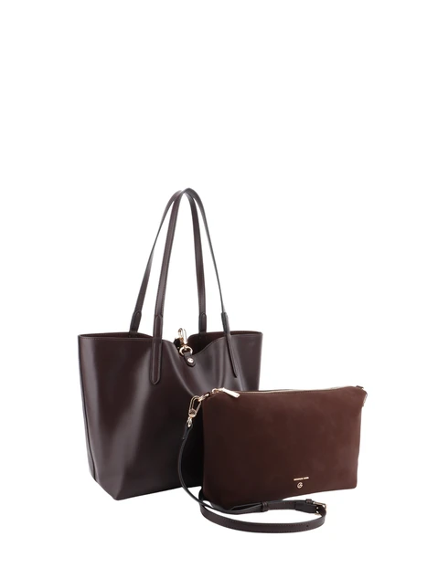 BORSA SHOPPING REVERSIBILE CON POCHETTE E DOPPI MANICI DONNA MARRONE
