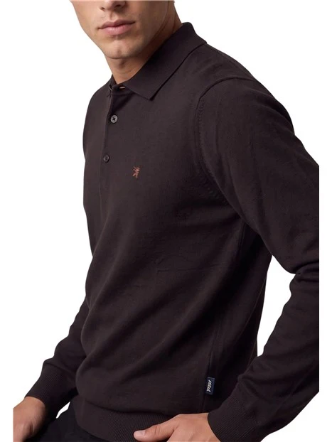 POLO MANICA LUNGA MISTO CASHMERE UOMO MARRONE