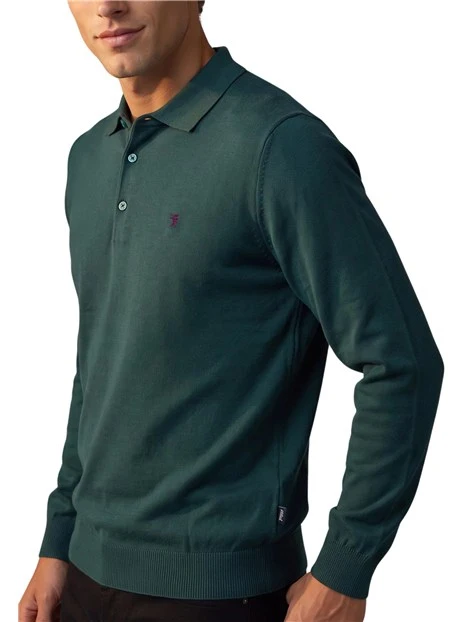 POLO MANICA LUNGA IN MISTO CASHMERE UOMO VERDE