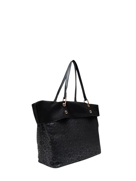 BORSA A SPALLA REVERSIBILE CON STAMPA MONOGRAM E POCHETTE DONNA NERO