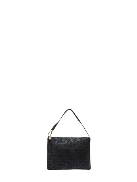 BORSA A SPALLA REVERSIBILE CON STAMPA MONOGRAM E POCHETTE DONNA NERO