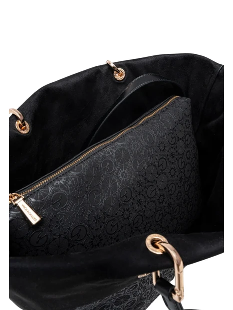 BORSA A SPALLA REVERSIBILE CON STAMPA MONOGRAM E POCHETTE DONNA NERO