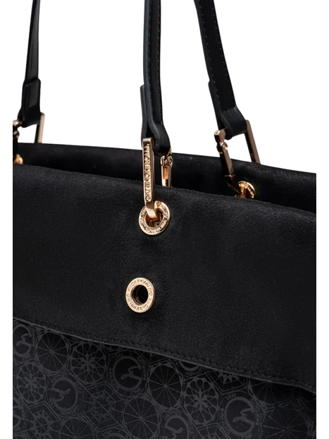 BORSA A SPALLA REVERSIBILE CON STAMPA MONOGRAM E POCHETTE DONNA NERO