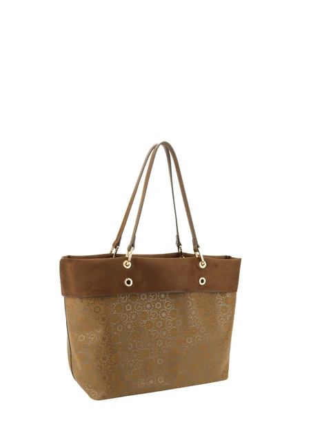 BORSA SHOPPING REVERSIBILE CON STAMPA MONOGRAM E POCHETTE DONNA MARRONE