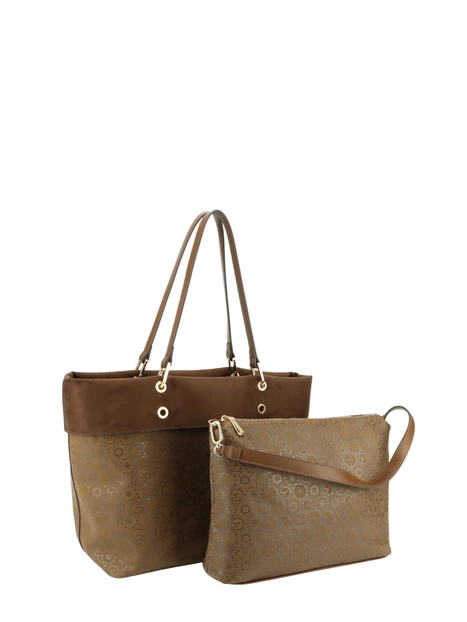 BORSA SHOPPING REVERSIBILE CON STAMPA MONOGRAM E POCHETTE DONNA MARRONE