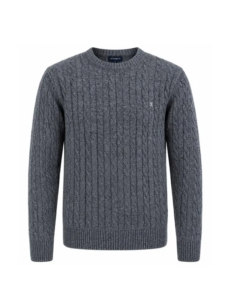 MAGLIA GIROCOLLO A TRECCE MOULINÉ UOMO GRIGIO
