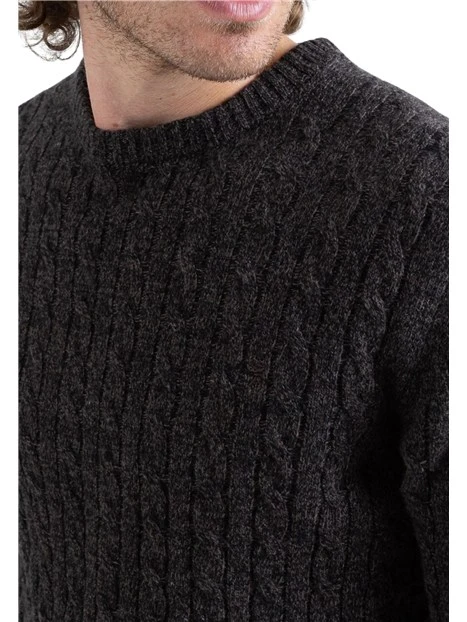 MAGLIA GIROCOLLO A TRECCE MOULINÉ UOMO NERO