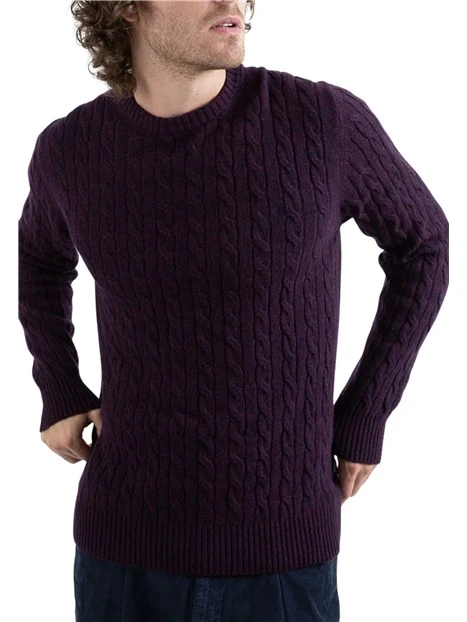 MAGLIA GIROCOLLO A TRECCE MOULINÉ UOMO BORDEAUX