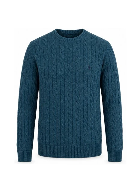 MAGLIA GIROCOLLO A TRECCE MOULINÉ UOMO BLU