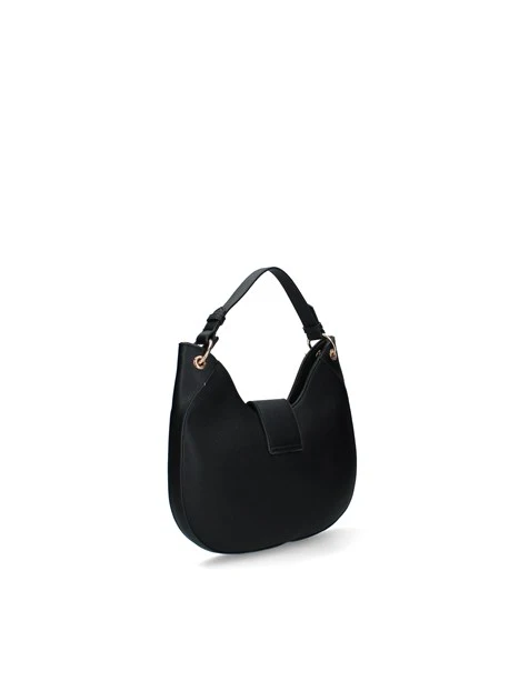 BORSA A SPALLA IN ECOPELLE CON PLACCHETTA SU PATTA DONNA NERO