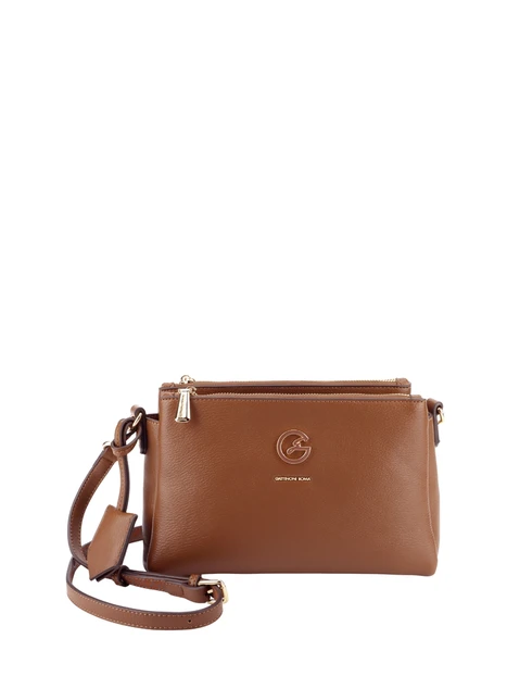 BORSA A TRACOLLA CON DOPPIO SCOMPARTO E ZIP DONNA MARRONE