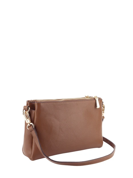 BORSA A TRACOLLA CON DOPPIO SCOMPARTO E ZIP DONNA MARRONE