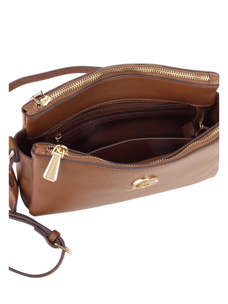 BORSA A TRACOLLA CON DOPPIO SCOMPARTO E ZIP DONNA MARRONE