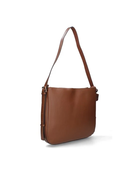 BORSA A SPALLA SQUADRATA IN ECOPELLE DONNA MARRONE