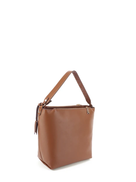 BORSA A SPALLA HOBO CON DOPPI MANICI E TRACOLLA DONNA MARRONE