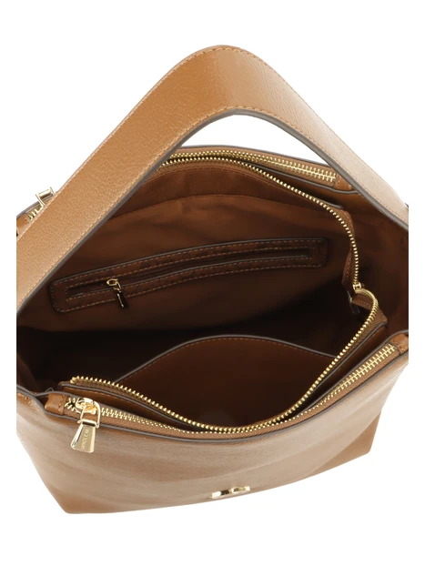 BORSA A SPALLA HOBO CON DOPPI MANICI E TRACOLLA DONNA MARRONE