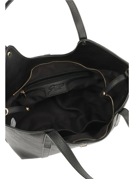 BORSA SHOPPING EFFETTO MARTELLATO CON DOPPI MANICI E TRACOLLA DONNA NERO